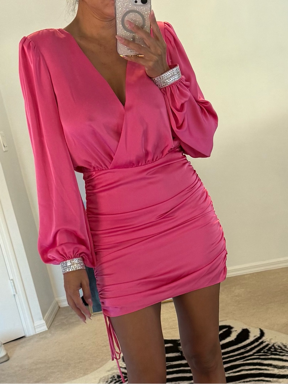 Ramy Brook Hot Pink Wrap Ruched Mini Dress SILK